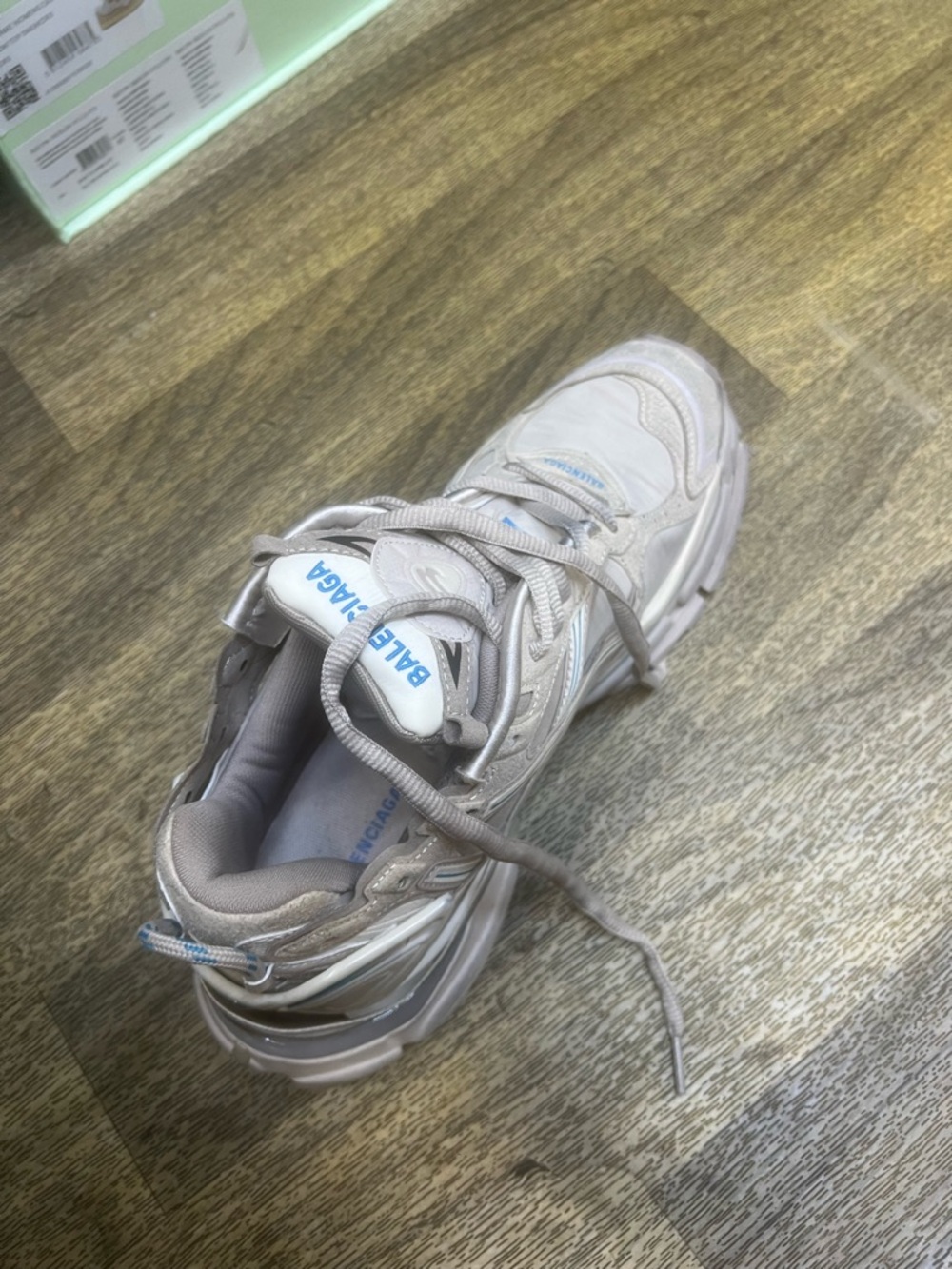 Balenciaga Chunky Runner Sneaker in Beige with Blue Branding